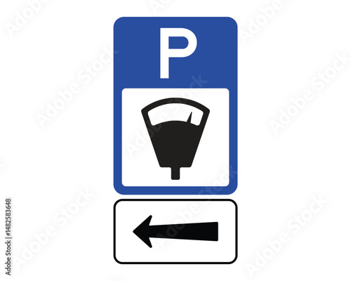 Paid Parking Zone Sign with Left Direction Arrow – Designated Parking Area Notification – High Quality Vectorial Stock Graphic