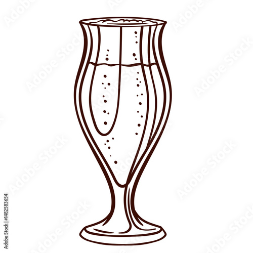 Glass of beer with bubbles and froth line icon. Outline hand drawn vintage cup with alcohol drink. Oktoberfest, pub party, booze mascot, retro beer mug icon vector illustration