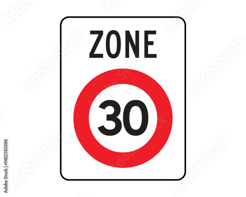 Speed Limit Zone 30 Sign – Traffic Regulation for Controlled Speed Areas – High Quality Vectorial Stock Graphic