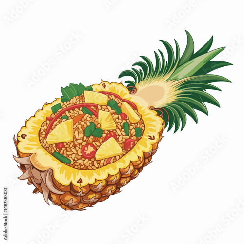 Thai Pineapple Fried Rice in a Carved Pineapple Bowl