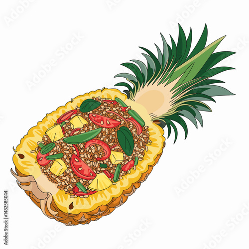 Thai Pineapple Fried Rice in a Carved Pineapple Bowl