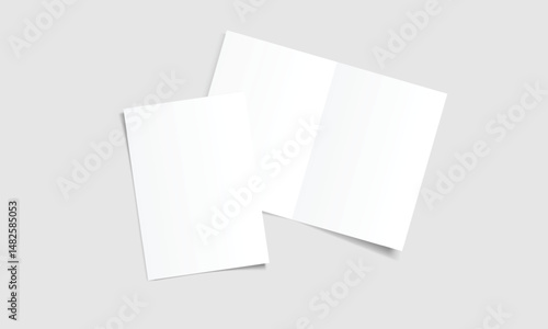 Blank white paper vector. Bi fold paper mockup template with shadow. Brochure, magazine, cover design