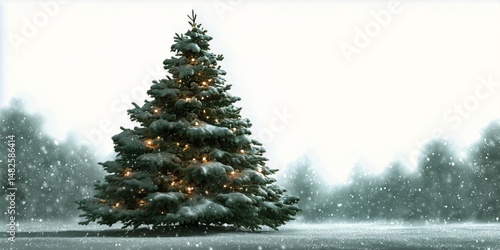 Snowy Day With Decorated Christmas Tree Lighting up the Winter Landscape