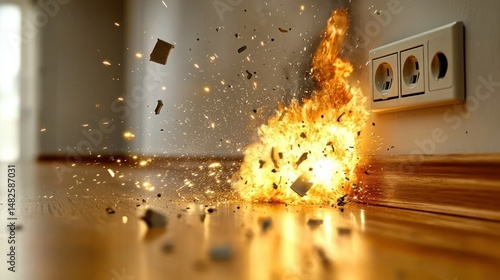 Electrical outlet ignites with fire and debris