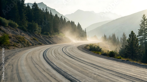 Dusty Mountain Road Winding Through Scenic Landscape