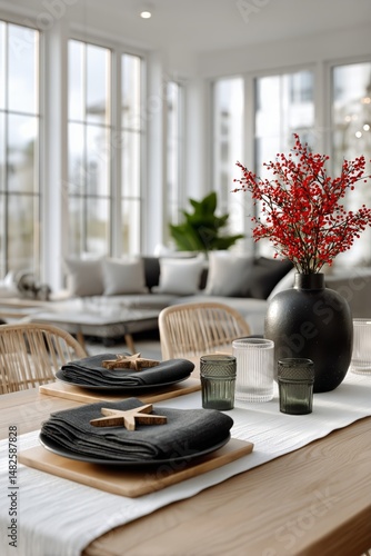 Elegant Dining Setup With Flowers and Candles in a Modern Interior