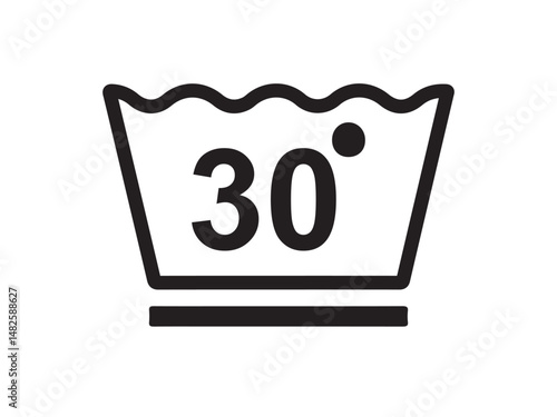 Laundry Wash Icon. Black Silhouette of Washing Temperature Symbol (30°)