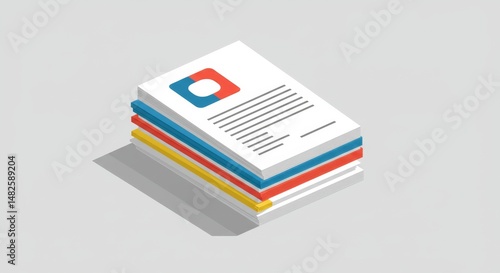Organized Stack of Colorful Documents, Business Paperwork, Office Files, Isometric View