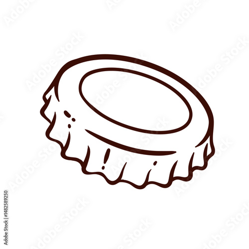 Beer bottle cap line icon. Outline hand drawn vintage metal lid with silver crown and circle inside, glossy blank cover of glass bottle with drink. Bar mascot, icon vector illustration