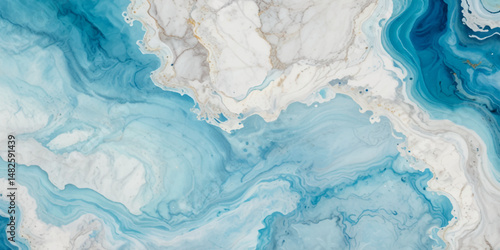 Abstract blue and white water ocean wave and curved line background. Blue wave with liquid fluid ocean texture. Ocean wave banner background