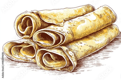 Stacked Crepe Rolls Delicious HandDrawn Breakfast Treat.