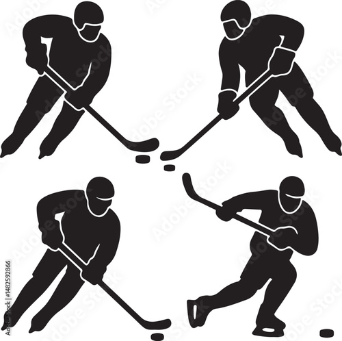 Ice Hockey Player Silhouette Set Sports Vector Illustration 