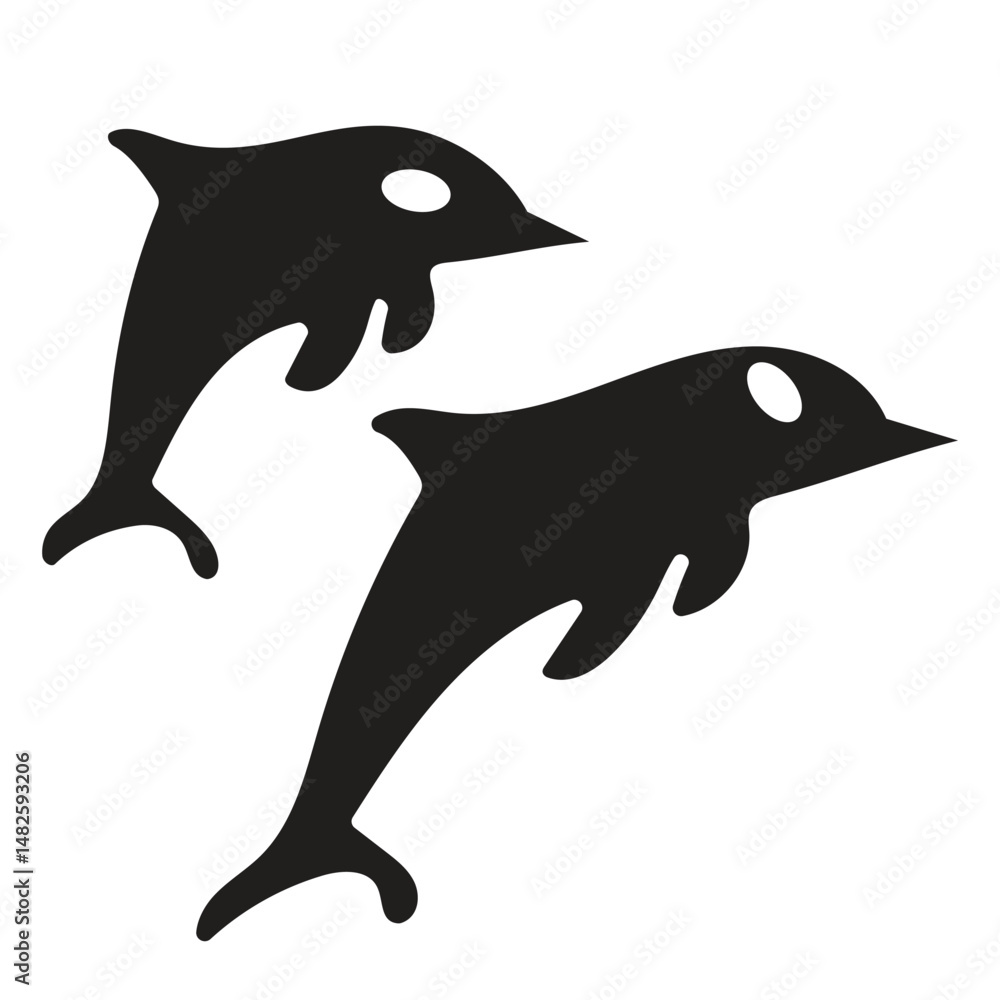 Naklejka premium dolphin vector silhouette of two dolphins jumping black and white2d illustration