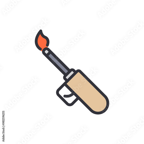 Stylized Illustration Of A Kitchen Torch With An Active Orange Flame