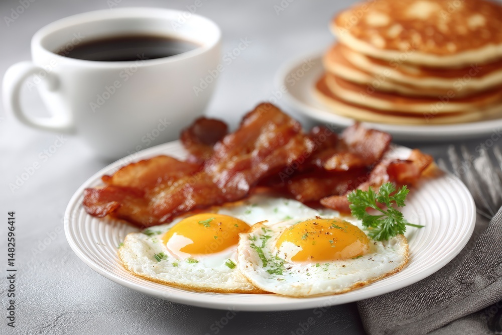 Sunny-Side Up Eggs with Crispy Bacon: A Delicious Breakfast Scene Sunny-Side Up Eggs with Crispy Bacon: A Delicious Breakfast Scene