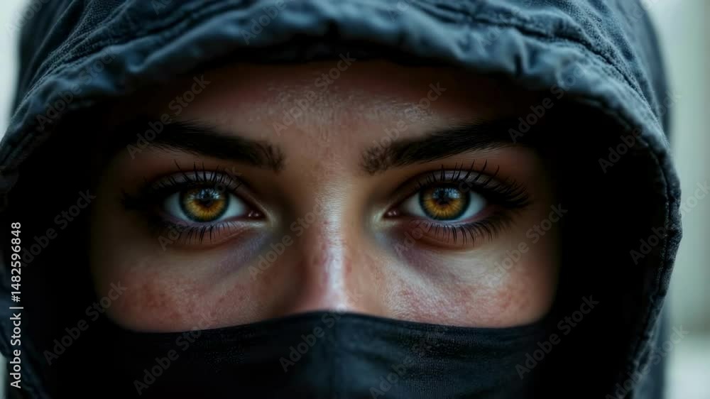 A close-up portrait of a person with striking eyes, cloaked in mystery, showcasing a unique and intense gaze. A close-up portrait of a person with striking eyes, cloaked in mystery, showcasing a unique and intense gaze.