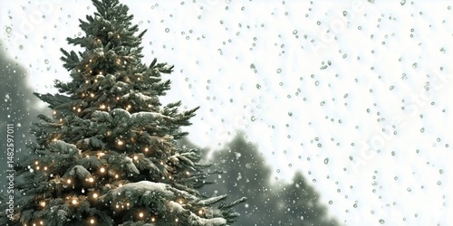 Snowy Day With Decorated Christmas Tree Lighting up the Winter Landscape