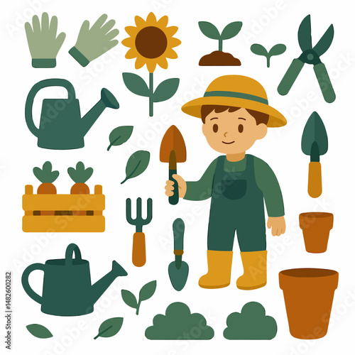 gardening tools collection vector flat design style