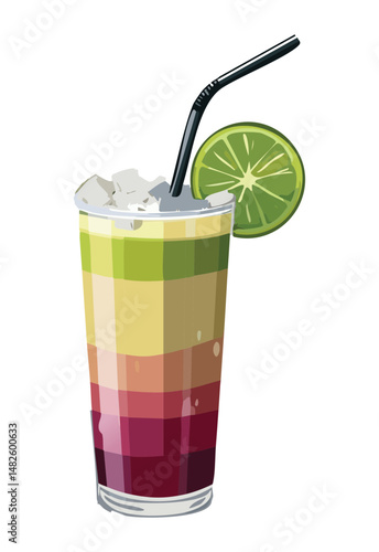 Decorative Mocktail with Lime Garnish - Vector Illustration
