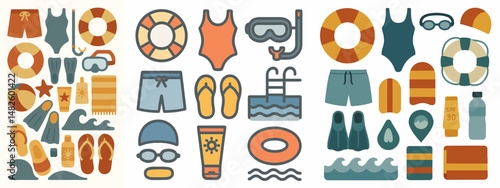 Collection of swimming equipment style vector flat design