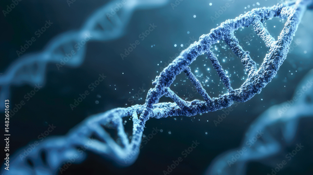 Highly detailed close-up image of a double helix DNA strand showcasing intricate molecular structure with a glowing blue background for scientific research or biotechnology uses Highly detailed close-up image of a double helix DNA strand showcasing intricate molecular structure with a glowing blue background for scientific research or biotechnology uses