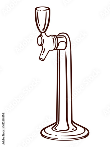 Beer tap line icon. Outline hand drawn vintage sketch of metal tap with faucet handle and pump machine. Pub, bar, brewery mascot, alcohol drink keg dispenser in tavern icon vector illustration