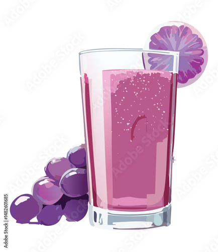 Grapes Cocktail on Glass with Grape - Vector Illustration