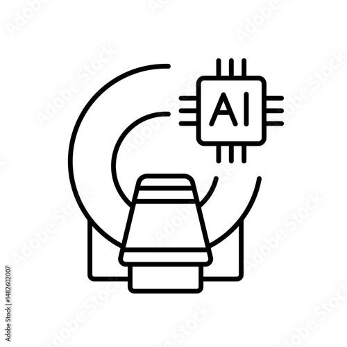 Smart MRI diagnostics line icon vector, editable stroke, perfect for AI medical imaging, brain analysis, and neuro scan platforms