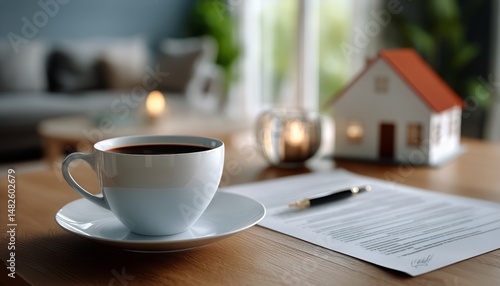 Cozy Morning With Coffee and Paperwork in a Bright Living Room Setting