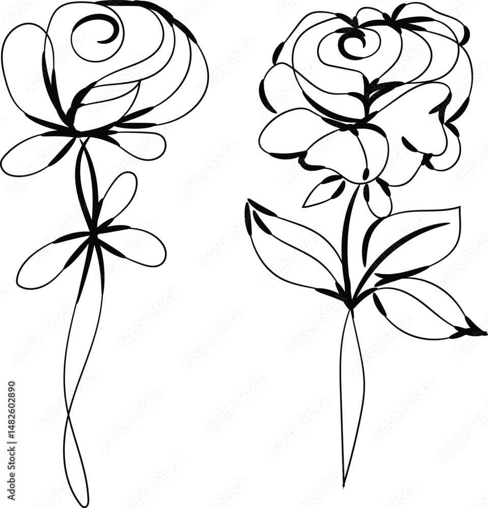 custom made wallpaper toronto digitalElegant Line Art Rose Drawings Two Floral Designs Black White