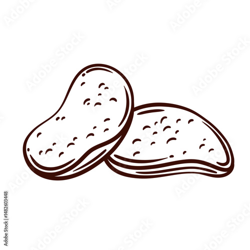 Salty potato chips line icon. Outline hand drawn spicy crisp snack of Oktoberfest, beer party in pub. Unhealthy fast food, nosh mascot, crunchy chips to eat icon vector illustration