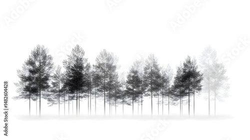 Wallpaper Mural Isolated on white, a frosty pine tree silhouette with snow-laden branches evokes a cold winter forest landscape. Torontodigital.ca