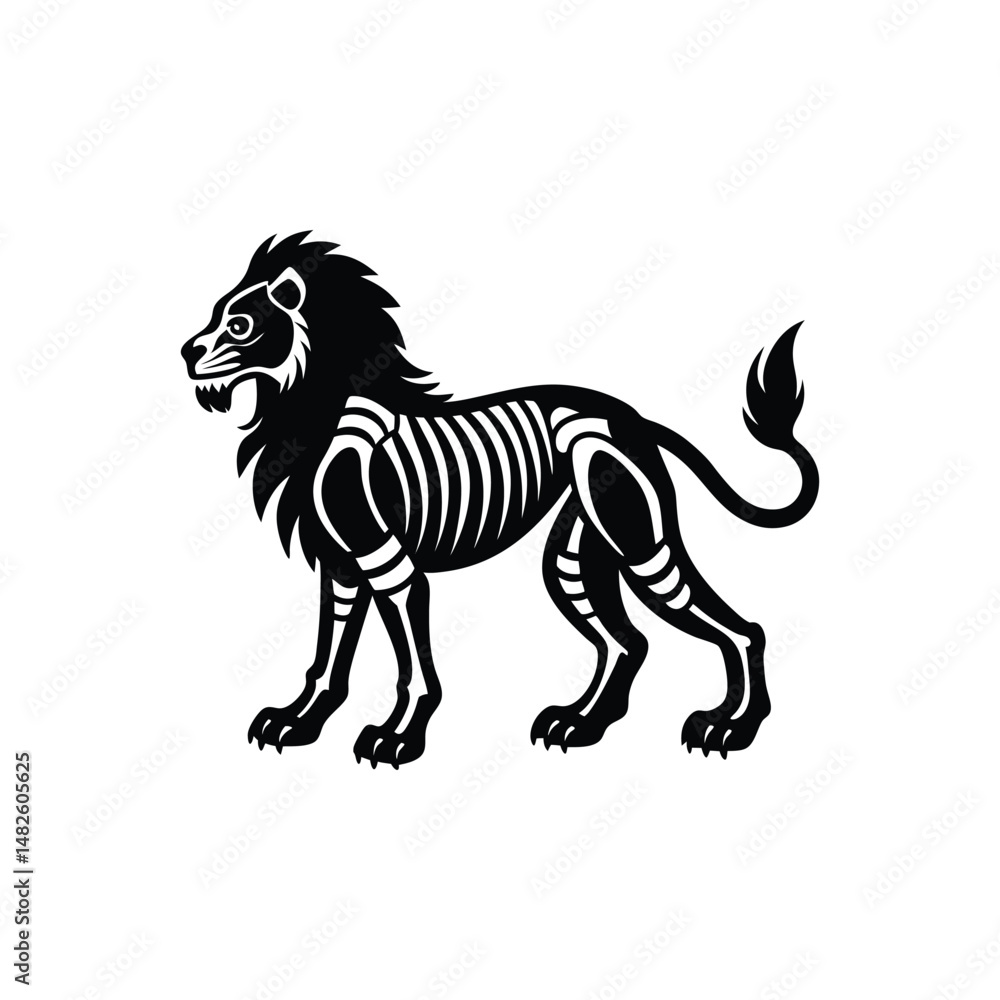 Obraz premium Flat and Minimal lion Skeletons logo vector illustration isolated on white background