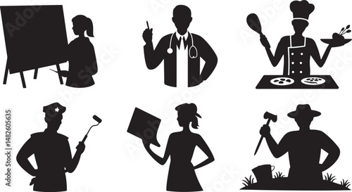 Silhouetted representations of diverse professions and occupations depicting career choices