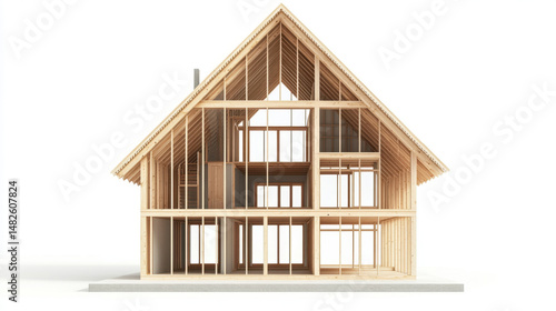 Fototapeta Naklejka Na Ścianę i Meble -  single-family house, wooden frame, cross-section. Isolated on pure white. 3d illustration.