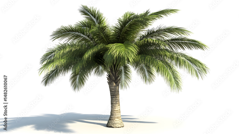 Obraz premium Tropical palm tree with green leaves on a white background