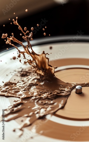 Delicious hot beverage with creamy froth and chocolate shavings on a wooden table