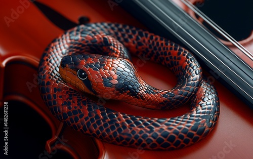 Detailed close up of a snake coiled on a surface showcasing textures and colors in a captivating composition