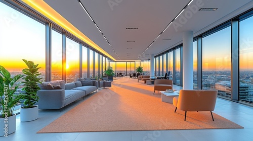 Modern Office Space with Stunning City View at Sunset