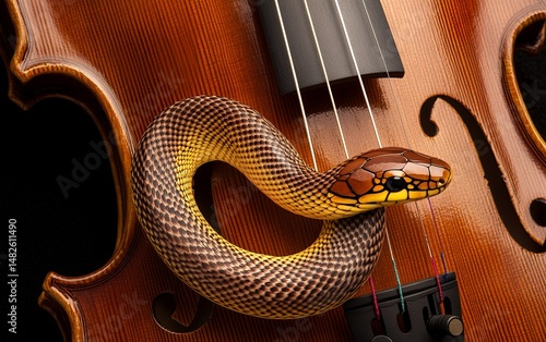 Close up view of a beautifully crafted violin showcasing intricate details and rich wood grain