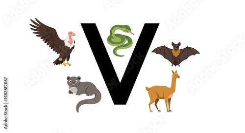 Vibrant Alphabet V: Cute Animals Illustration