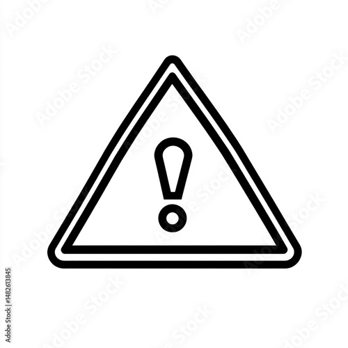 Minimalist warning sign, exclamation point in triangle, black and white, vector icon