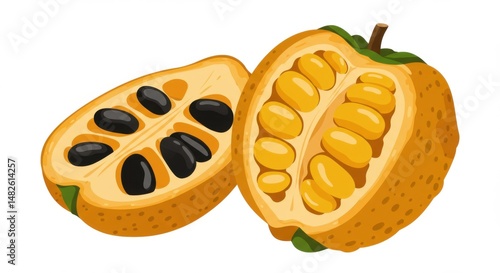Vibrant Half-Cut Tropical Fruit with Seeds