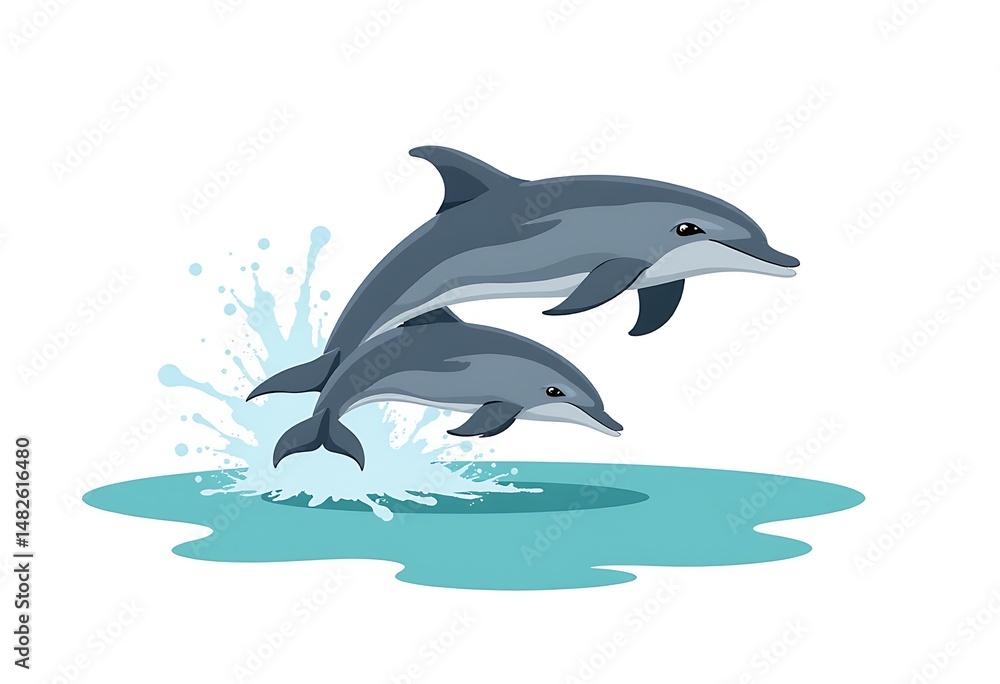 Sleek dolphins arc, playful breaches in turquoise waves Sleek dolphins arc, playful breaches in turquoise waves