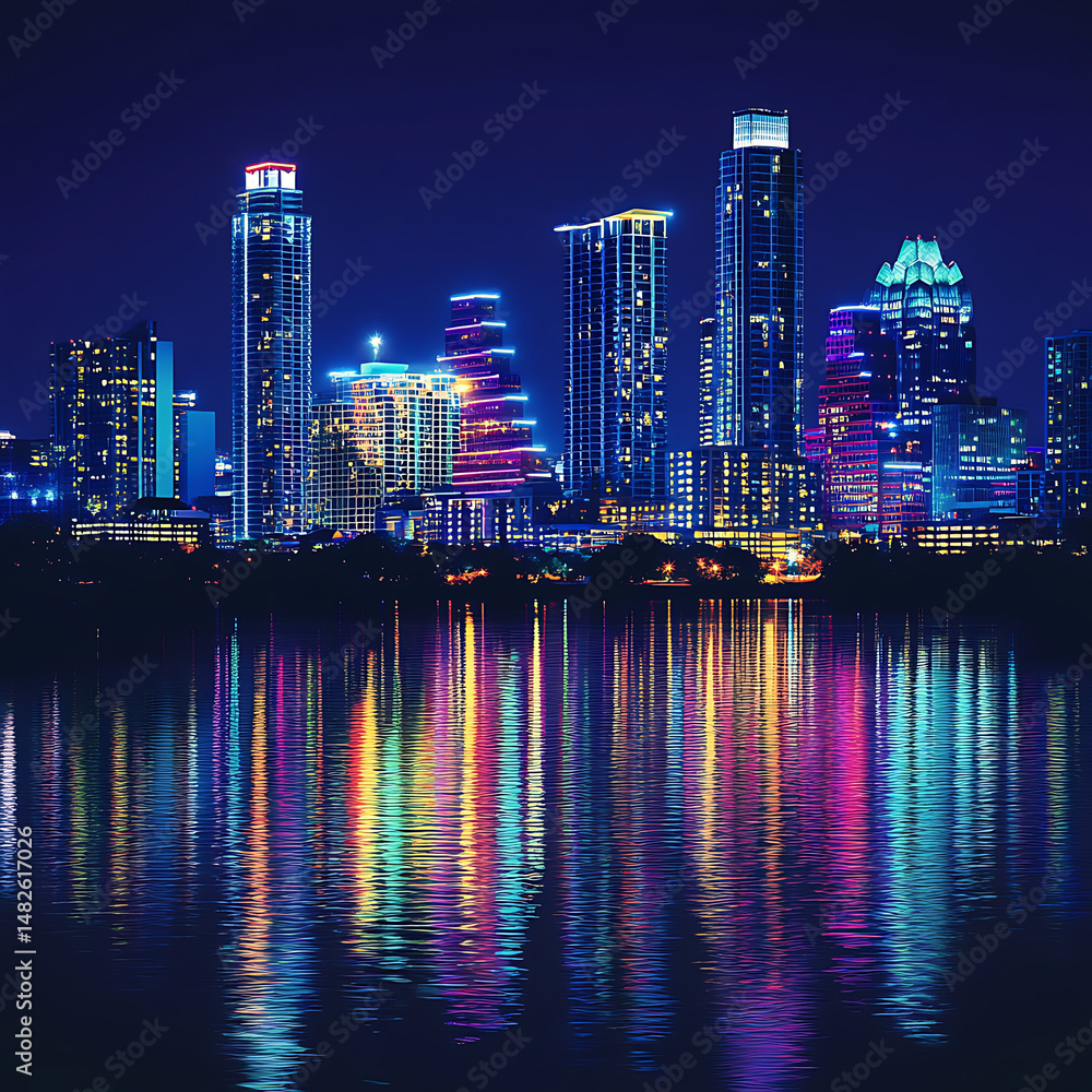 Fototapeta premium Golden city skyline view at sunset with reflecting boats high resolution picture