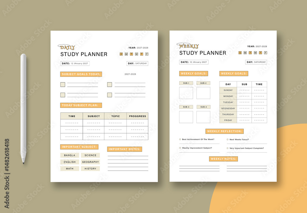 Study Planner Template Layout Stock Template | Adobe Stock
