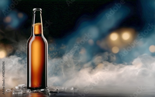 Refreshing Beverage in a Glass Bottle With a Dark Background and Smoky Atmosp...