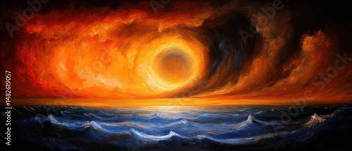 Fiery sky over ocean