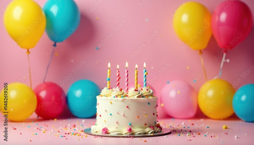 Joyful birthday party scene with colorful balloons and cake , celebratory, gleeful Joyful birthday party scene with colorful balloons and cake , celebratory, gleeful