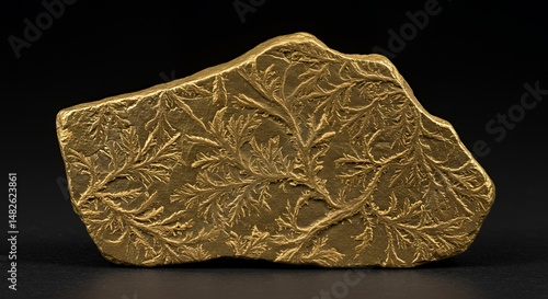 Gold Rock with Leaf Patterns on Black Background